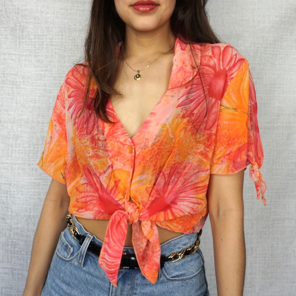 Summer Colors on a Floral Printed Sheer Button Up